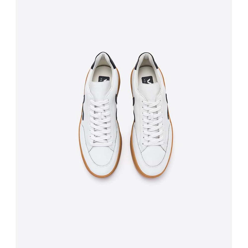 Veja V-12 LEATHER Women's Sneakers White/Black/Beige | NZ 670LIS